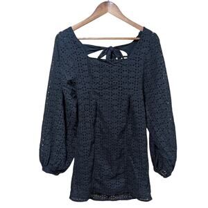 Free People Dress Womens 2 Black Eyelet Lace Mini Boho